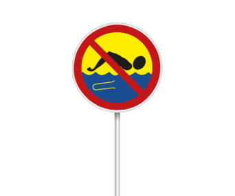 Metalowy znak na kąpielisko A5 - kąpiel zabroniona - woda skażona