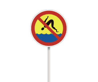 Metalowy znak na kąpielisko - A8 - zakaz skoków